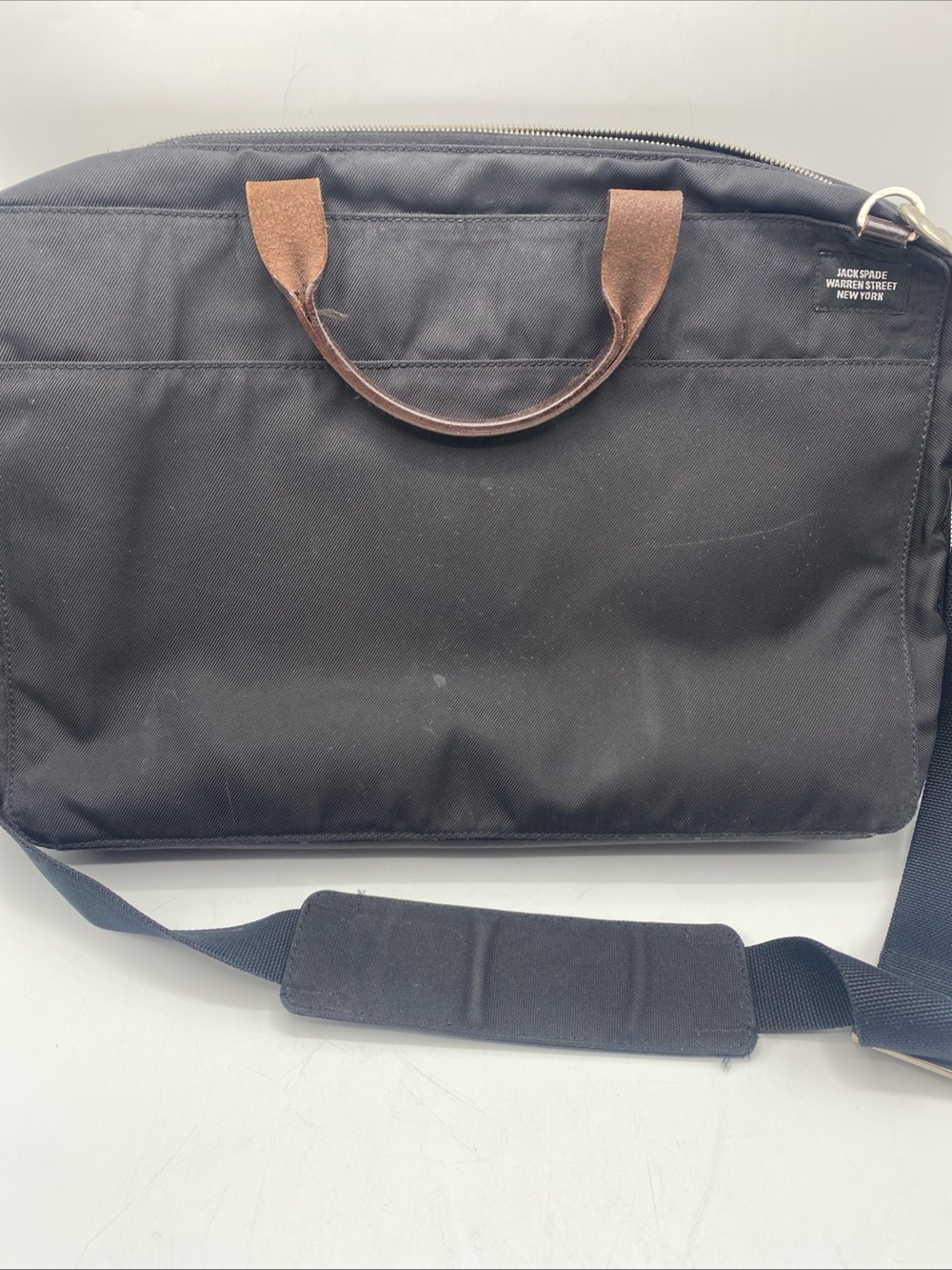Jack Spade Canvas Messenger Bag Crossbody Computer Travel Leather Handles Black